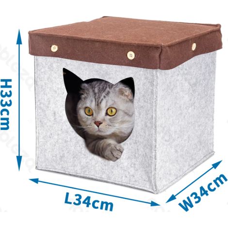 Lit pour chat carré semi-fermé, pliable et polyvalent.