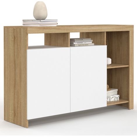 Credenza MALO 110 cm, legno e ante bianche (1/5)