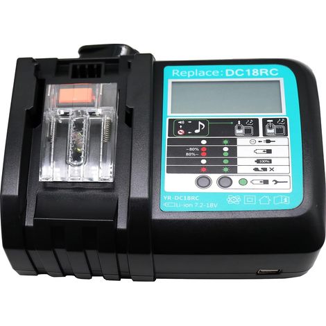 Chargeur 18 V DC18RC compatible avec les chargeurs DC18RD, DC18RF et DC18SF adapté aux batteries Makita BL1860, BL1850, BL1840, BL1830 et BL1815 (1/5)