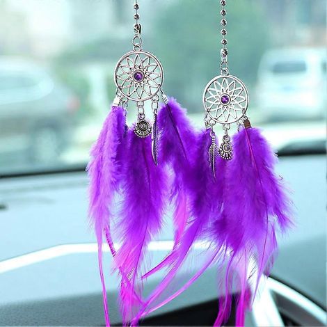 Attrape-rêves Miroir Pendentif de Voiture Accessoire Intérieur Plume Porte-Bonheur Décoration (1/5)