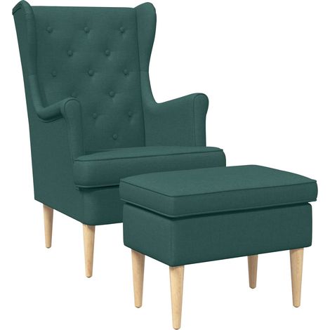 Sillón con Pouf 2 uds. Verde oscuro Tela vidaXL (1/5)