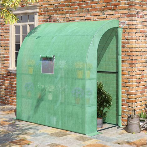 Serre adossée en PE avec armature en acier, 200 x 100 x 215 cm, 2 portes roulantes, protection UV, verte, pour jardin et balcon  CHICFURN (1/5)