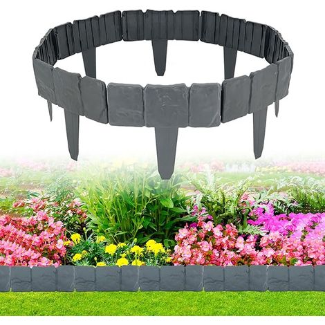 Bordures de pelouse Gris 5 m Aspect Pierre Bordure de pelouse à emboîter Cour extérieure Décoration de pelouse Palissade de Jardin (1/5)