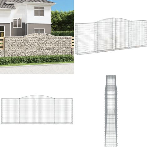 Gabione mit Hochbogen 400x30x140/160 cm Verzinktes Eisen - Gabionenkorb - Gabionenwände - Gartendekoration - Eisenmöbel - Ziergarten - Home & Living