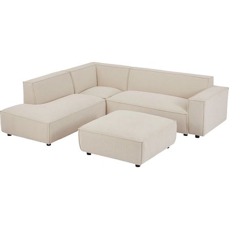 Grand canapé d'angle gauche et pouf en velours côtelé beige BORORE de Pascal Morabito (1/5)