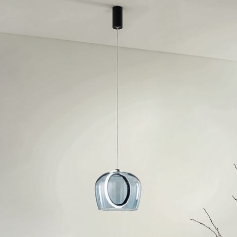 Lampada a sospensione D23 cm in metallo Nero e vetro Ottanio 1 Luce LED PINTA (1/5)