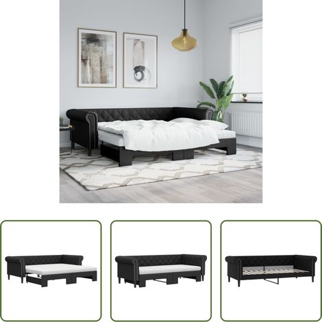 vidaXL Couchbett - Tagesbett Ausziehbar mit Matratzen Schwarz 90x200 cm Kunstleder (1/5)