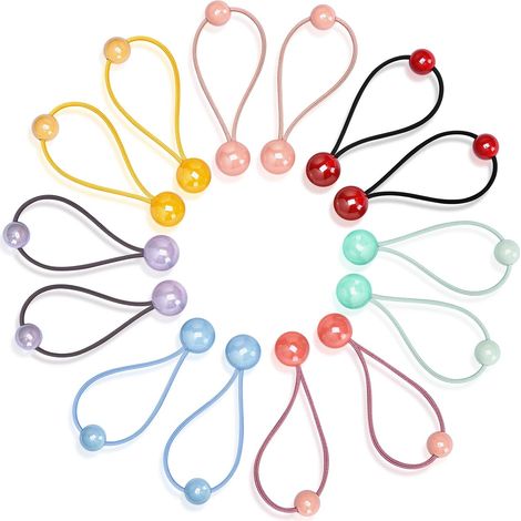 14 coleteros elásticos con doble bola, coloridos con bolitas bonitas, gomas para el pelo con burbujas para niños (clásicos) (6-7 cm) (1/5)