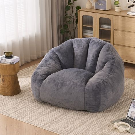 Fauteuil pouf pour adulte, fausse fourrure, grand modèle gris DESVIAE (1/5)