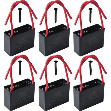Lot de 6 Condensateurs CBB61 450V 3 µF AC 50/60 Hz Climatiseur Ventilateur Moteur Condensateur de Marche Démarrage pour Ventilateur de Plafond, Hotte