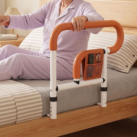 Barrière de lit pour personnes âgées, poignée de lit réglable en hauteur avec sac de rangement antidérapant, aide au lever pour personnes âgées, handicapées, femmes enceintes (1/5)