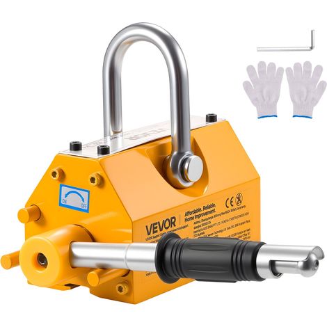 Aimant de Levage Permanent Capacité de Traction 400 kg, Porteur Magnétique en Néodyme N42, avec Poignée de Déverrouillage et Crochet en Acier, Outil pour Manutention Tôle Pièces Métalliques (1/5)