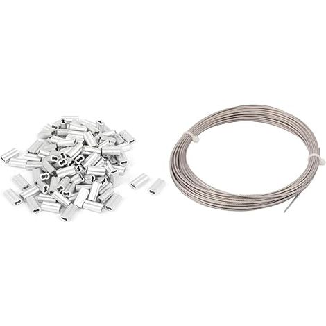 Steel Wire Cable Rope 10M L 1mm Dia Aluminum Crimp Buckle (1/5)