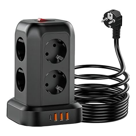 Tower Power Strip with Switch, 8 Sockets and 4 USB, Surge Arrester (1/5)