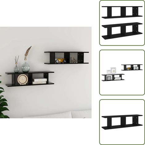 Étagères murales 2 pcs Noir 75x18x20 cm bois d'ingénierie - Etagere Murale - Etageres Murales - Etagere Cube Murale - Rangement Mural - Decoration Murale (1/5)