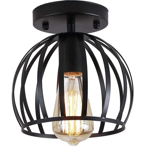 Vintage Plafonnier Industriel en Métal Cage Suspensions Lustres Abat-Jour Géométrique Design Luminaire E27 Lampe de Plafond pour Chambre Café Restaurent Entrée Couloir,18 CM, Noir (1/5)