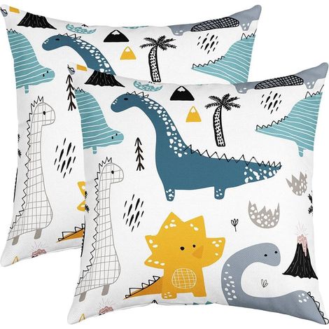 Taies d'oreiller 60x60cm Doux Enfants 3D Digital Imprimer Décoratif Lot De 2 Housses de Coussin Jungle Dino Taie Oreiller Wild Animaux Bleu Housse Coussins (1/5)