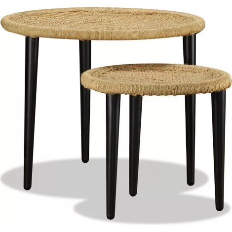 Table basse ronde jute naturelle et métal noir Merchy - Lot de 2 (1/5)