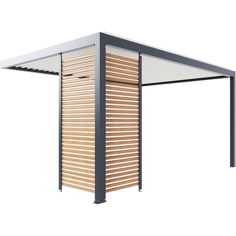 Paroi Ajourée Fixe Aluminium Anthracite et Aspect Bois 96cm Pour Pergola S et SV ORIAL France (1/5)