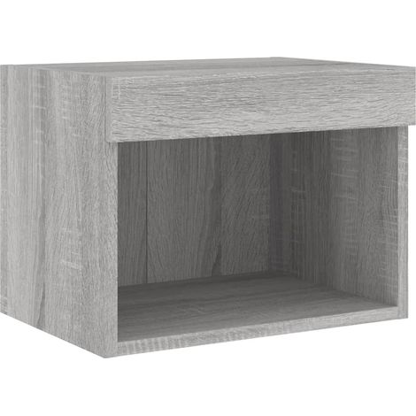 vidaXL Bedside Cabinet with LED Lights Wall-mounted Grey Sonoma
