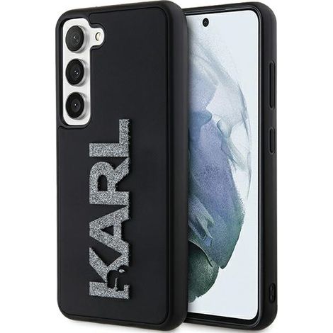 Custodia rigida nera/nera Karl Lagerfeld KLHCS23S3DMBKCK S23 S911 con logo glitterato in gomma 3D (1/5)
