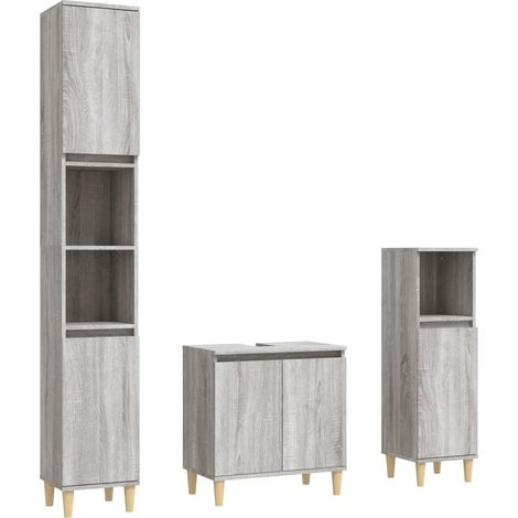 Maison Exclusive - 3-tlg. Badmöbel-Set Grau Sonoma Holzwerkstoff