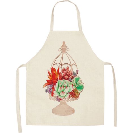 Tablier De Cuisine - Polyester Imperméable Et Résistant À L'Huile - Motif Plantes Colorées - Pour Maison Et Restaurant - 1 Pièce (1/2)