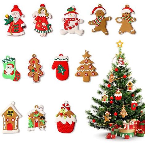 24 Pendenti Natalizi Ciondoli per Albero di Natale - 2 Set da 12 Miniature alte 7 cm in Gomma e PVC - Addobbi per Natale (1/4)
