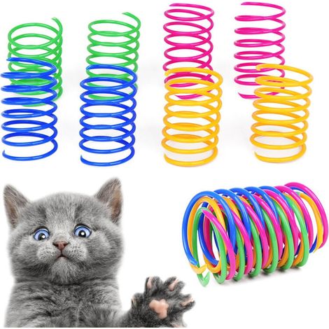 Lot de 8 jouets sauteurs pour chat en plastique coloré à ressort (1/4)