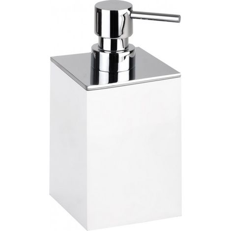 Distributeur de savon liquide carré à poser GAMMA en laiton chrome mat 200 ml-Blanc-Blanc-7.50 -- (1/2)