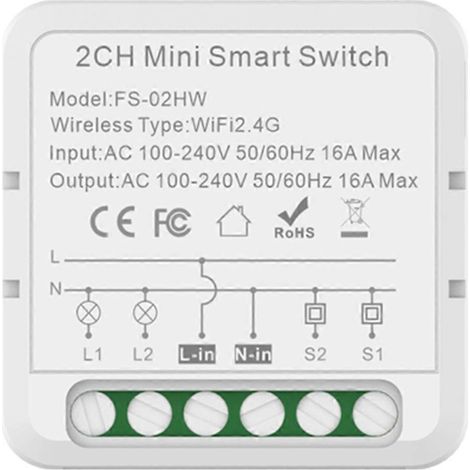 Tuya Smart Wifi Smart-Schalter für vernetzte Haushalte, 2-Wege-Leistungsschalter, kompatibel mit Sprachsteuerung. (1/5)
