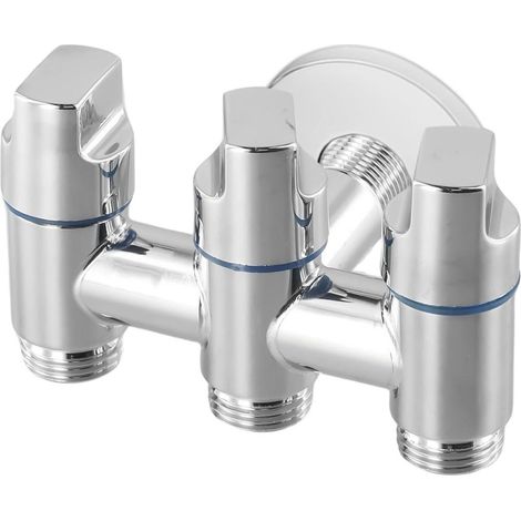 Triple robinet d'eau vanne de dérivation multifonction à trois voies (argent) entrée et vanne (1/4)