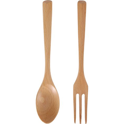 Lot de cuillère et fourchette en bois nature pour couverts de dessert, ustensiles de cuisine élégants (1/5)