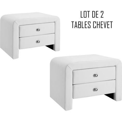 MEUBLER DESIGN Table Chevet Design Blanc Eva X2, Polyuréthane, Rectangulaire, Style Contemporain, 50 x 38 x 37 cm (1/2)