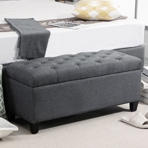 Sitzbank Stauraum 100x40x44 cm Dunkelgrau OKMYHOME (1/4)