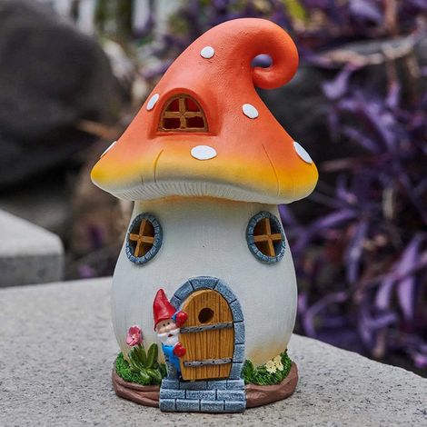 Lámpara nocturna solar de resina, casita en el árbol pequeña, decoración de jardín, patio, jardinería, diseño de balcón, casa de hadas con forma de hongo (1/5)