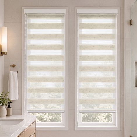 VOUNOT Set of 2 Day and Night Zebra Roller Blinds No Drill,45x150cm Linen (1/5)