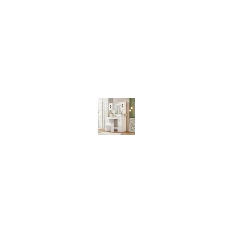 Grand meuble de maquillage avec éclairage LED réglable, prises intégrées, miroir, 6 tiroirs et 4 portes pour chambre à coucher, blanc – 105×152×40 cm (L×H×P) (1/5)