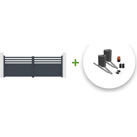 Elektrisches Flügeltor 4m NEVIS 400 x 140 cm GRAU + BUNKER B500 Motorisierung (1/5)