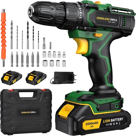 20V Perceuse Visseuse Sans Fil, Visseuse Devisseuse Sans Fil avec 2 2000mAh Batteries, Perceuse Visseuse Brushless, Couple Max 32Nm, 35+1 RéGlages De Couple, 2 Vitesses, LED (1/5)