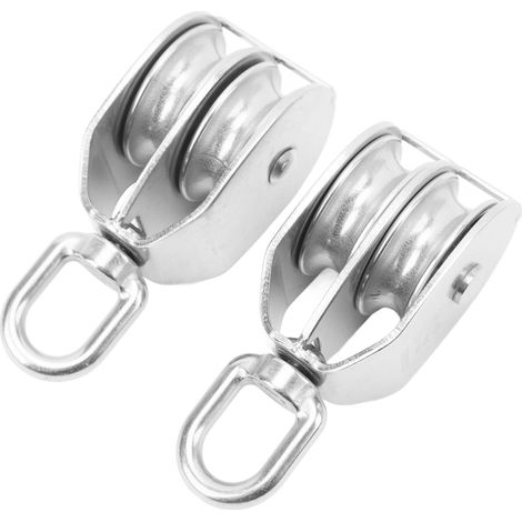 Lot de 2 poulies doubles de levage robustes en acier inoxydable, à rouleaux M50, pour grue avec câble métallique, capacité de charge de 400 kg (1/5)