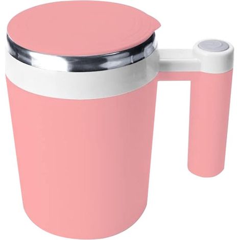 Tasse à café auto-agitatrice rechargeable 380 ml, avec bâtonnet mélangeur, pour lait, cacao et boissons chaudes, bureau, cuisine et voyage, rose (1/5)