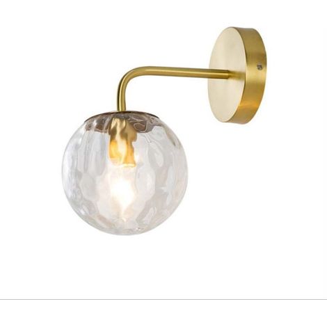 Applique murale globe ambré en verre à bulles – lampe dorée design moderne, lumière dimmable décorative pour chambre, salon, couloir (1/5)