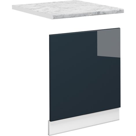 Küchenschränke Fame-Line, Dunkelblau Hochglanz, 60 cm , AP Marmor, Vicco