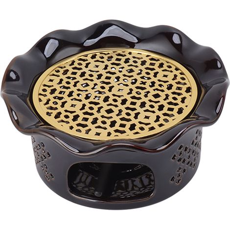 Teekannenwärmer aus Keramiklegierung mit Teelichthalter, durchbrochener Untersetzer mit Rüschen, schwarz, kupferfarben, braun (1/5)