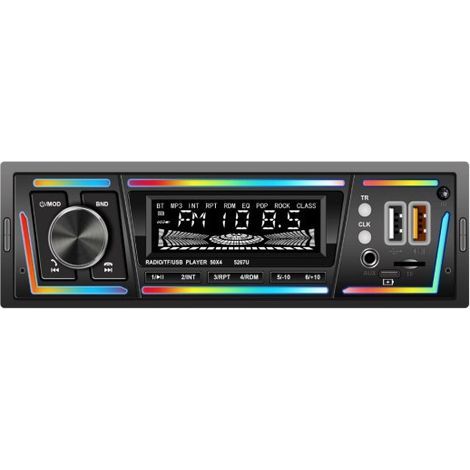 Autoradio Bluetooth avec RDS, port de chargement USB-C, mode lecteur multi-lumière, FM/AM, autoradio 1 DIN avec 2 ports USB/MP3/AUX/carte SD/réglages audio DSP/égaliseur (1/5)