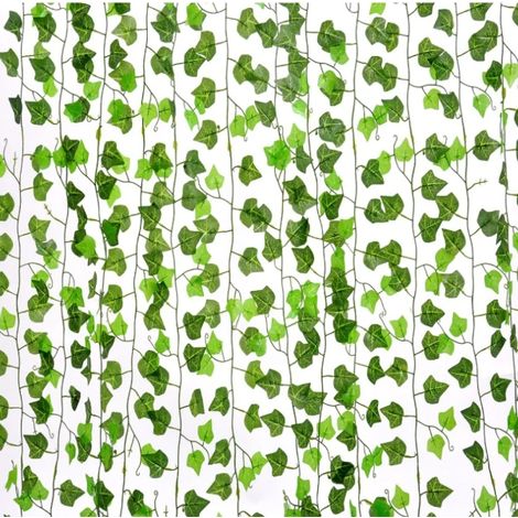 Lot de 12 feuilles artificielles en rotin, plantes décoratives vertes pour fête et intérieur (1/3)