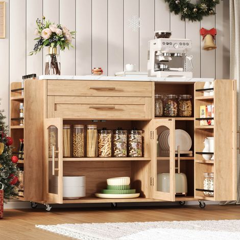 Isla de cocina con ruedas y tablero abatible 120 x 45/70 x 88,4 cm HAVRYA (1/5)