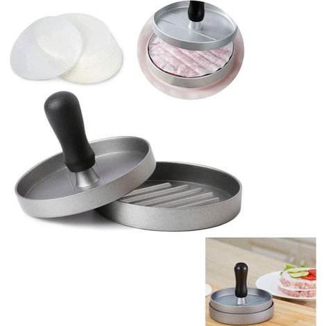 Pressa per hamburger, stampo rotondo per polpette, pressa per carne, include 100 tappetini in silicone, facile da usare, facile rilascio di carne, verdure, ecc. (1/5)