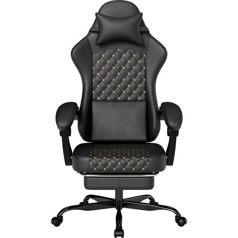 Silla gaming ergonómica de PVC con masaje, reposapiés y respaldo reclinable negra (1/5)